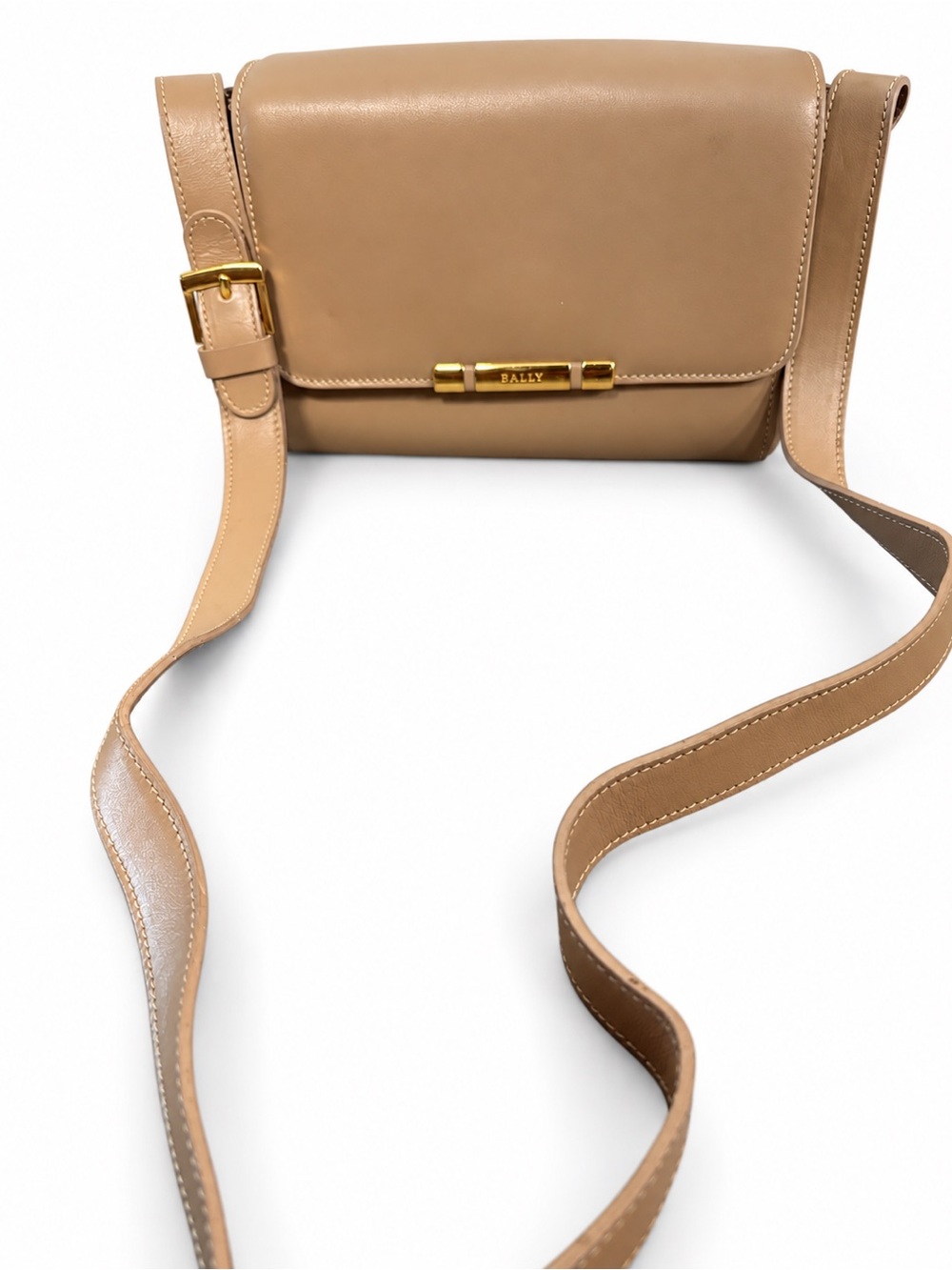 Bally Beige Leather Crossbody with Gold Accent